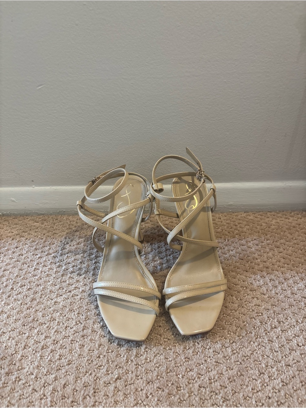 Sam Edelman Beige Strappy Square-Toe Heels